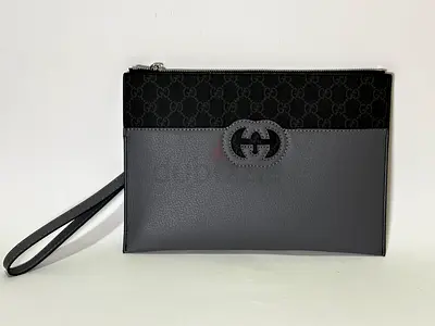 Gucci Men pouch with box black and gray