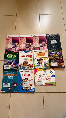 Grade 4 textbooks  workbooks set — English, Math, Science, Social, Hindi, and Ministry textbooks