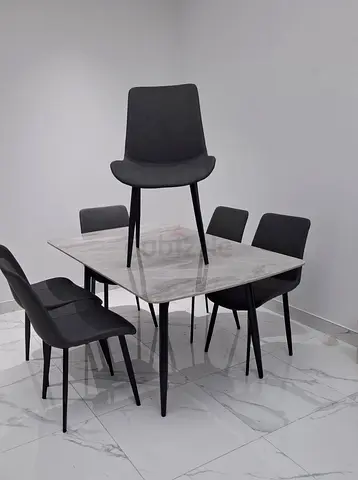 Marble Dining Table With 6 Grey Chairs and Tables