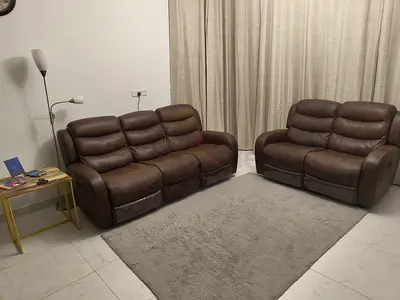 Brown leather reclining sofa set - 3-seater + 2-seater