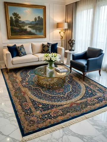 My Persian-style blue medallion rug — well kept