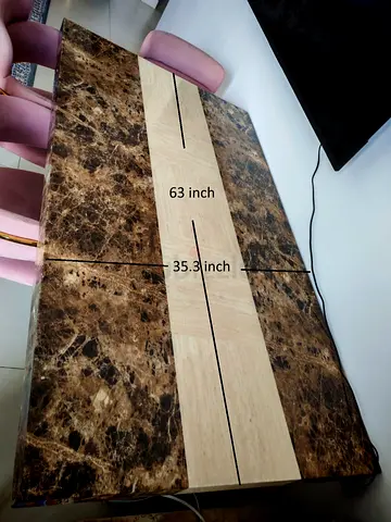 Rectangular dining table with marble-effect top — 63 x 35.3 in