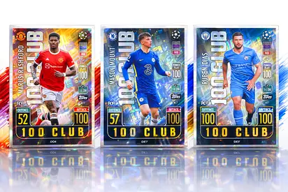 Topps 100 Club Football Collector Card - Marcus Rashford, Mason Mount, Ruben Dias 3 for 1 (Mint)