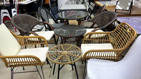 Rattan and wicker garden seating with glass-top tables price for 2 chairs one table