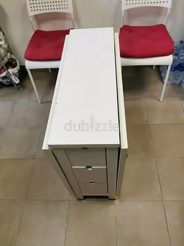 White foldable kitchen island cart with drawers