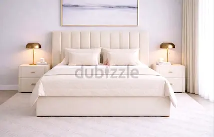 Elegant Beige Queen Size Bed with mattress
