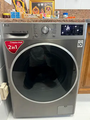 LG 8 Kg Washer 5 Kg Dryer, Front Load, Direct Drive, 1400 RPM, 6 Motion, ThinQ, Steam Technology Col