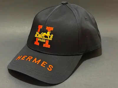 Hermes Cap – Black  Orange | Premium Embroidery | Luxury Look