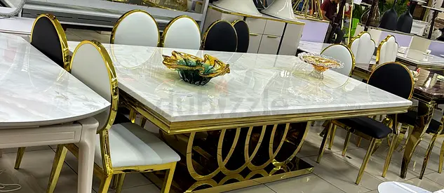 Marble-Top Gold Base Dining Table