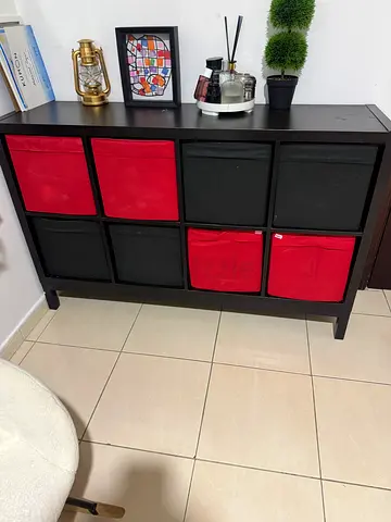 9-Cube Storage Organizer with Red  Black Fabric Bins