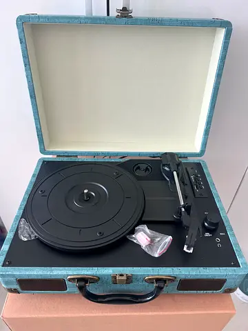 Vintage Portable Turntable + Vinyl Record (Foals)
