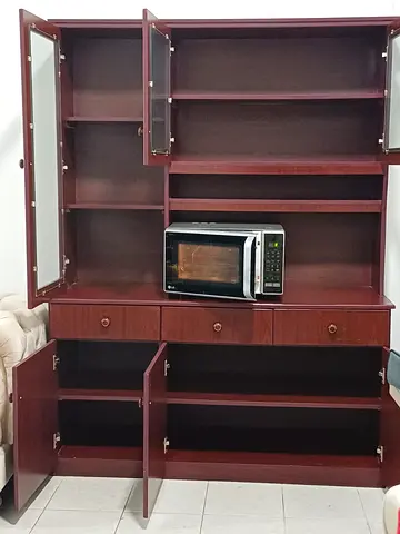 Elegant Brown Wooden Cabinet with Microwave Space