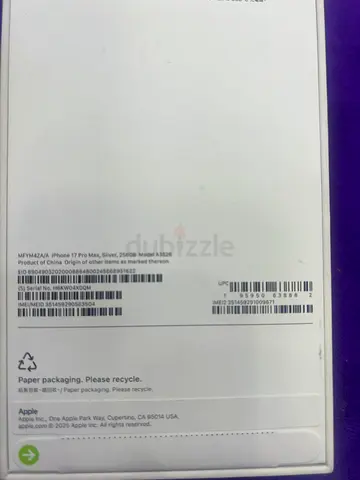17’pro max 256 physical sim Original Apple iPhone retail box (genuine packaging)
