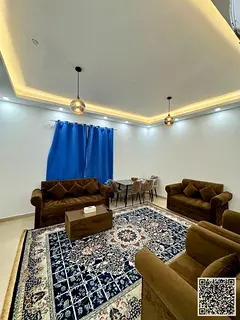 Luxury one-bedroom apartment with a balcony and open views. Ajman Corniche. Fully furnished for mont