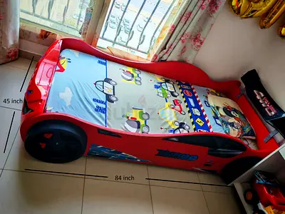 My red race car toddler bed with mattress — 84 x 45 inch
