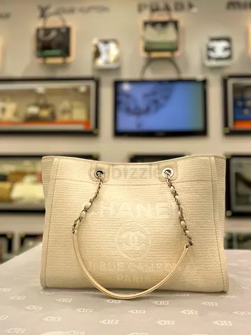 Chanel Cream Fabric Medium Deauville Tote (Authentic/New)