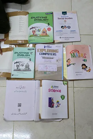 My Grade 5 school textbooks set — English, Maths, Science, Social Studies, Urdu  Computers