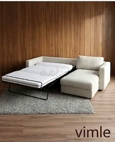IKEA VIMLE 3-seater Sofa with Chaise and Pull-out Bed — Light Beige