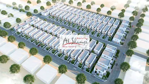 Villa for sale under construction in Al Raqiba area, Sharjah, opposite Nasma project, with a flexible payment plan: pay a 10% down payment and the res