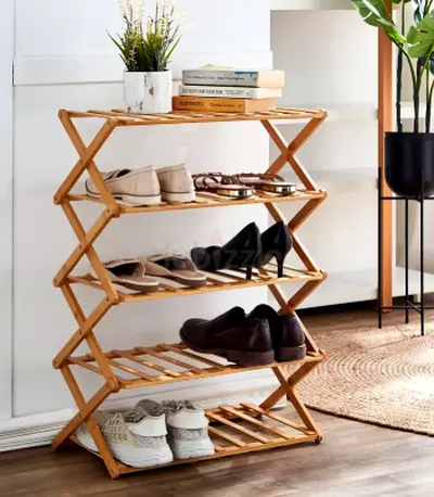 Bamboo 5-Tier Foldable Shoe Rack - Light Wooden Organizer