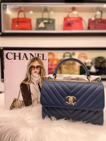Chanel Blue Chevron Leather Treand CC Shoulder Bag (Authentic/New)