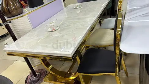 Elegant Marble Dining Table with Gold Accents