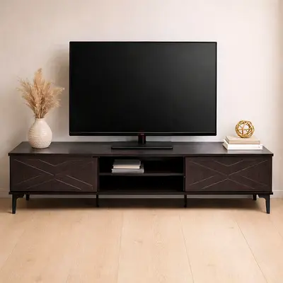 Modern TV Cabinet 180CM with Storage - Wooden TV Stand Wenge Color Entertainment Unit