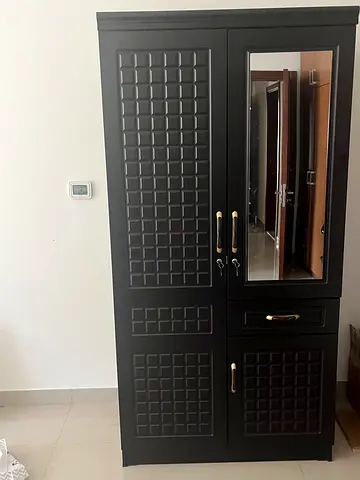 Black wardrobe/armoire with mirror and lock - good condition