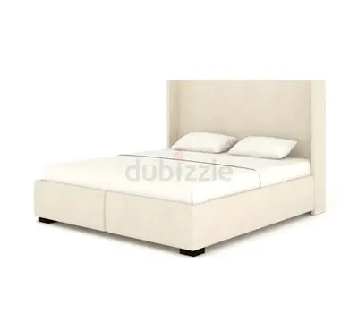 Beige Upholstered Bed with Tall Headboard