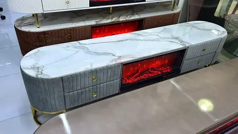 Elegant Tv Table with LED Fireplace Effect