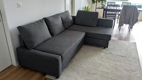 Grey L-shaped Fabric Sofa with Chaise (Good Condition)