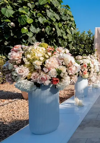 Set of 2 White Ribbed Cylindrical Planters for home and garden - Tall  Medium