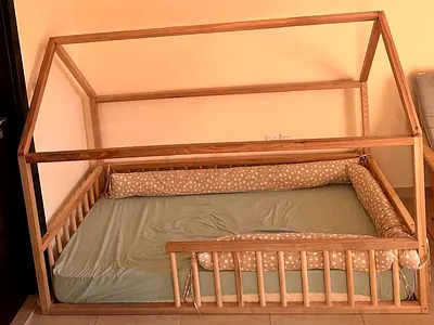 Wooden House-Shaped Toddler Bed