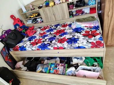 Home Centre Wooden Bed with Storage  Shelves