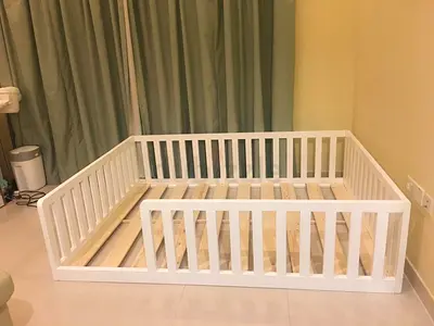 White Wooden Baby bed mattress size 90x200cm any customized possible
