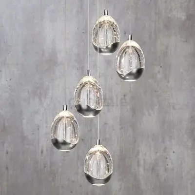 Pair of Modern LED Chrome  Bubble Glass Pendant Lights