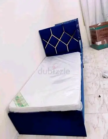 Brand New Elegant single Blue Bed with Stylish Headboard and medical mattress