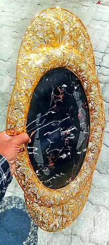 Ornate Gold palted Oval Wall Mirror with Marble-Effect Center