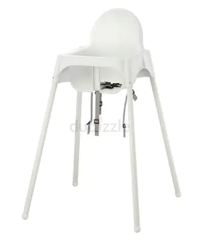 White baby high chair (easy-clean, sturdy)