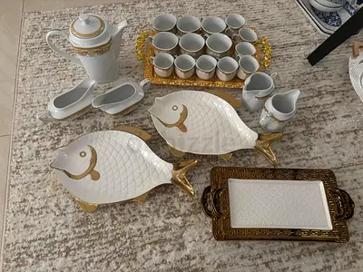 Elegant Vintage Fish-Themed China Set
