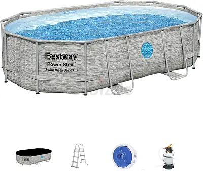 Bestway Power Steel Swim Vista Series Oval-Shaped Pool 5.49mx2.74m 56716