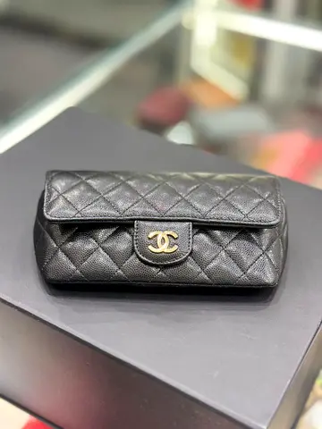 Chanel Black CC Quilted Caviar Glasses Case With Chain (Authentic/PreOwned)