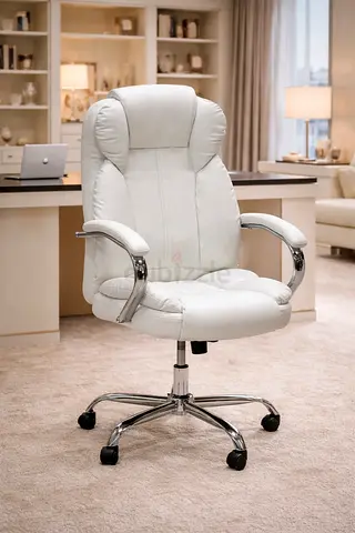Ergonomic White Leather Office Chair - Adjustable Height Office Chair For Office Use