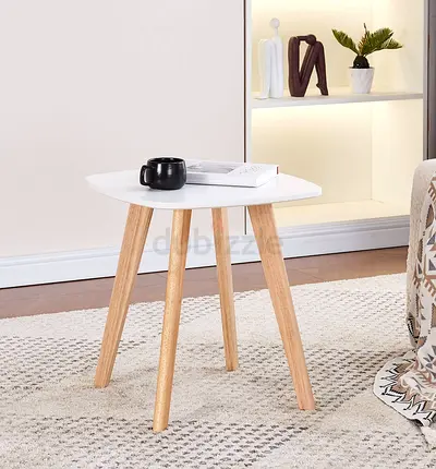 White Side Table with Wooden Legs