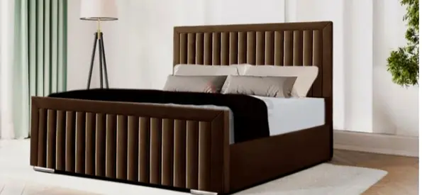 New  brown upholstered bed frame with padded channel headboard and footboard