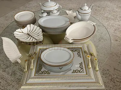 Elegant Dining Set with Gold Trim