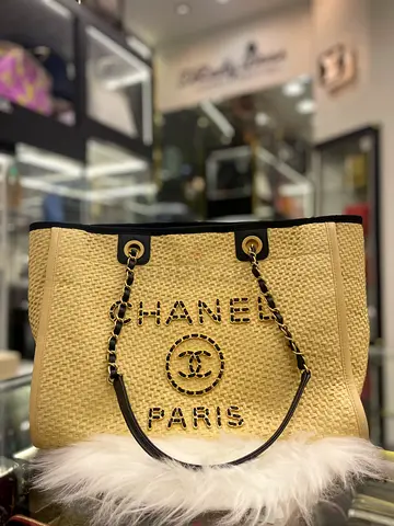 Chanel Deauville Beige Canvas Tote Bag in MM size with Gold Hardware (Authentic/New)