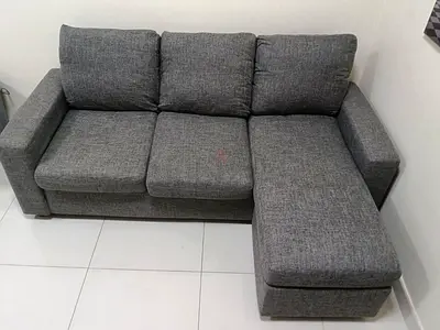 Grey 3-Seater L-Shaped Fabric Sofa with Chaise - Good Condition