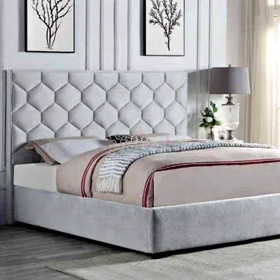 Light Grey Upholstered Super King Size Bed Frame with Tufted Headboard