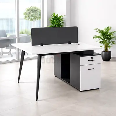 2 Person Office Workstation with Drawers - Modern Office Desk with Drawers